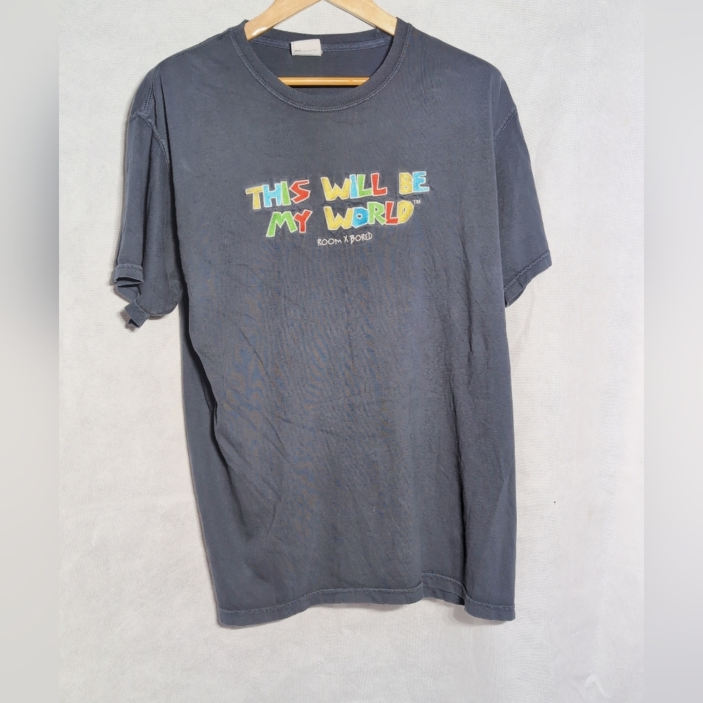 Rare Room X Bored "This Will Be My World" Streetwear Sz L Black Embroidered Tee